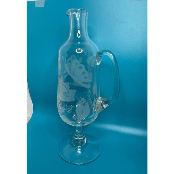VTG Crystal Cut Etched Floral Clear Wine Decanter Applied Handle - no stopper - Picture 9 of 13